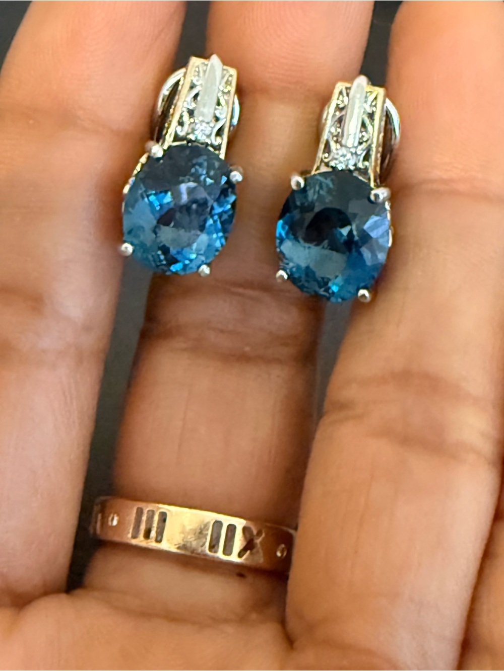 Genuine London Blue Topaz Sterling Silver 925 Two-Tone Leverback Earrings